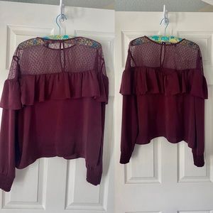 Express Long Sleeve Dressy Blouse w/ Lace Yoke